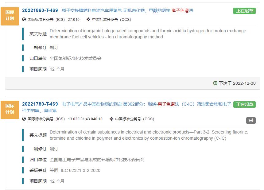 兩項離子色譜法國標(biāo)正在制定中 涉及燃料電池、電子電氣產(chǎn)品等領(lǐng)域
